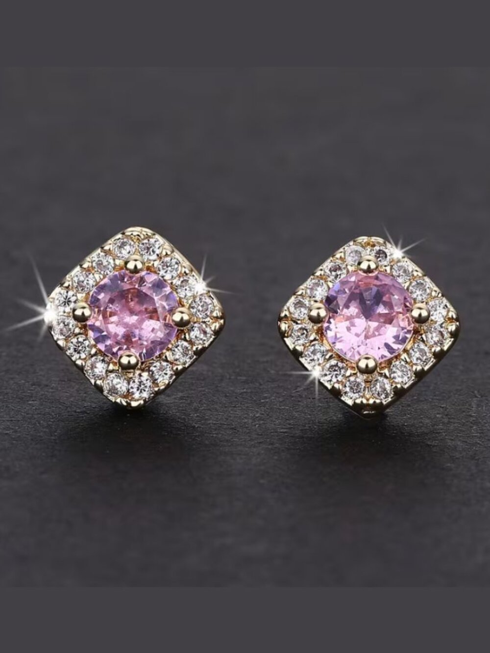 14K Gold Womens Square 2ct Pink Sapphire Gemstone 1ct Diamond Earrings Jewelry